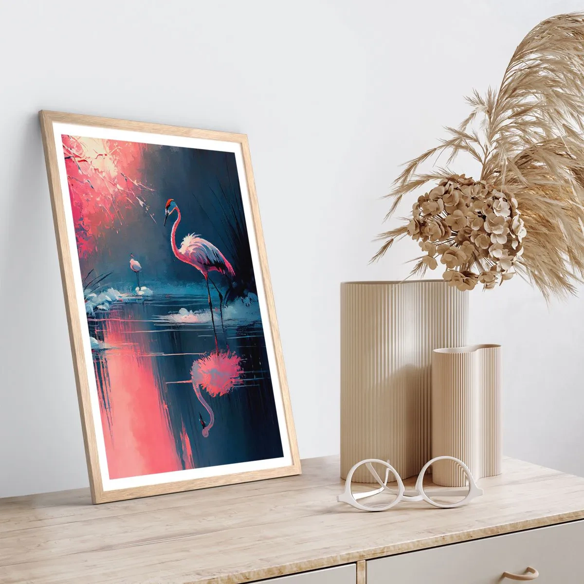 Plakát v rámu světlý dub - Ptačí útočiště - 70x100 cm