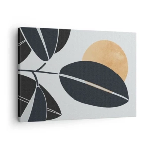 Obraz na plátně - Minimalistický motiv listu s jasným sluncem v pozadí. - 70x50cm - Den horkého léta - Moderní nástěnná dekorace do obývacího pokoje a ložnice ARTTOR