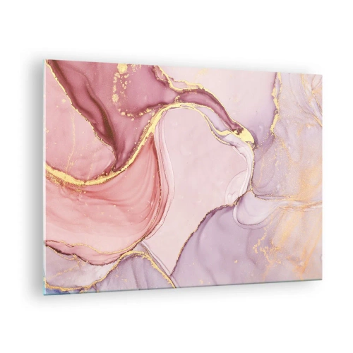 Obraz na skle - Abstraktní kompozice v odstínech růžové a zlaté - 70x50cm - Mazlení barev - Moderní nástěnná dekorace do obývacího pokoje a ložnice ARTTOR
