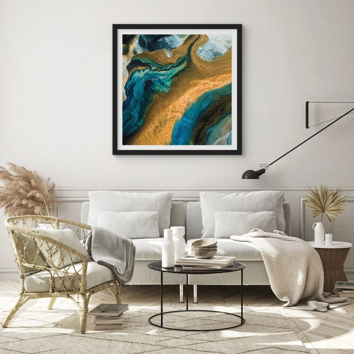 Plakát v černém rámu - Modrá – žlutá – vzájemné vlivy - 40x40 cm