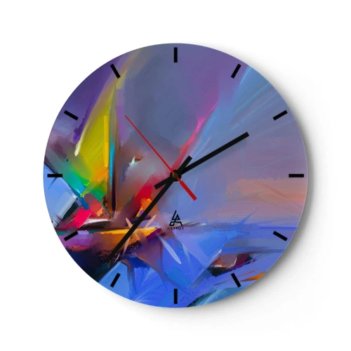 Nástěnné hodiny - Abstraktní hra barev a tvarů na modrém pozadí - 30x30cm - Proletěla jako pták - Moderní nástěnná dekorace do obývacího pokoje, kuchyně a ložnice ARTTOR