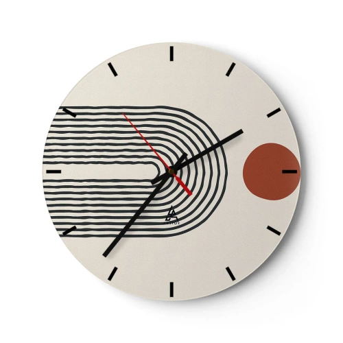 Nástěnné hodiny - Geometrická abstrakce s pruhy a barevnými bloky na světlém pozadí - 30x30cm - Magnetismus tvarů a barev - Moderní nástěnná dekorace do obývacího pokoje, kuchyně a ložnice ARTTOR