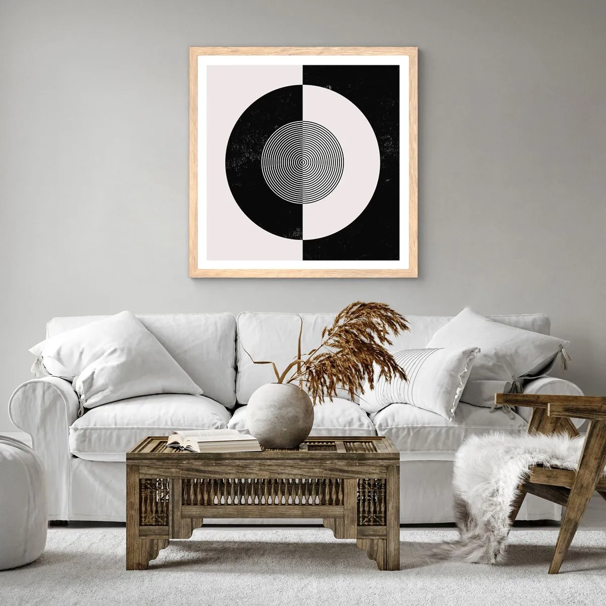 Plakát v rámu světlý dub - Harmonie v černé a bílé - 60x60 cm