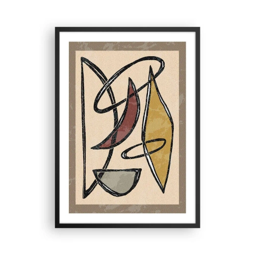 Plakát v černém rámu - Abstraktní geometrická kompozice v odstínech béžové a černé - 50x70cm - Kompozice – oblouky a ovály - Moderní nástěnná dekorace do obývacího pokoje a ložnice ARTTOR