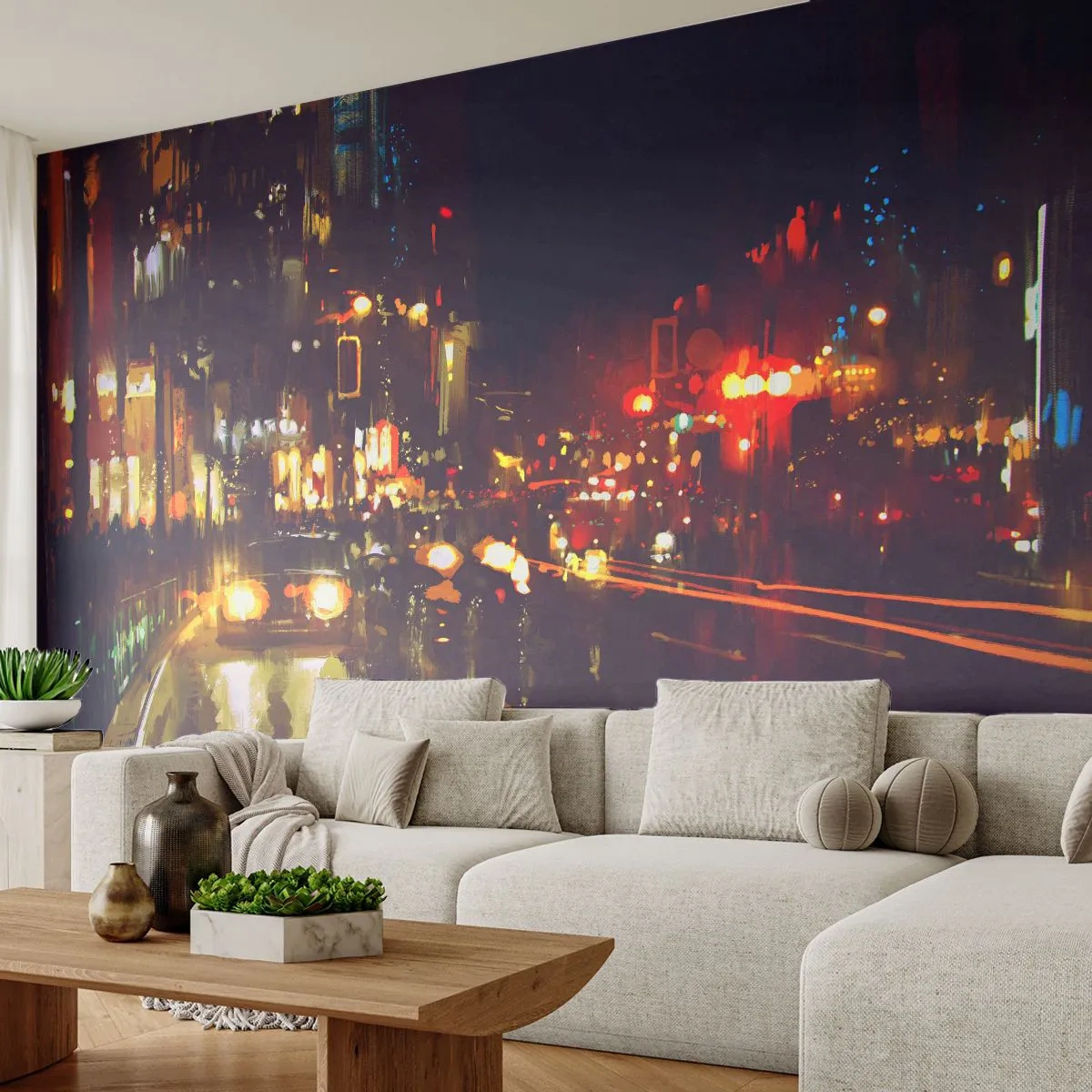 Fototapeta Samolepicí Deluxe Sticker - Ponořená do světel noci - Město, Architektura, Noční život - 250x175 cm