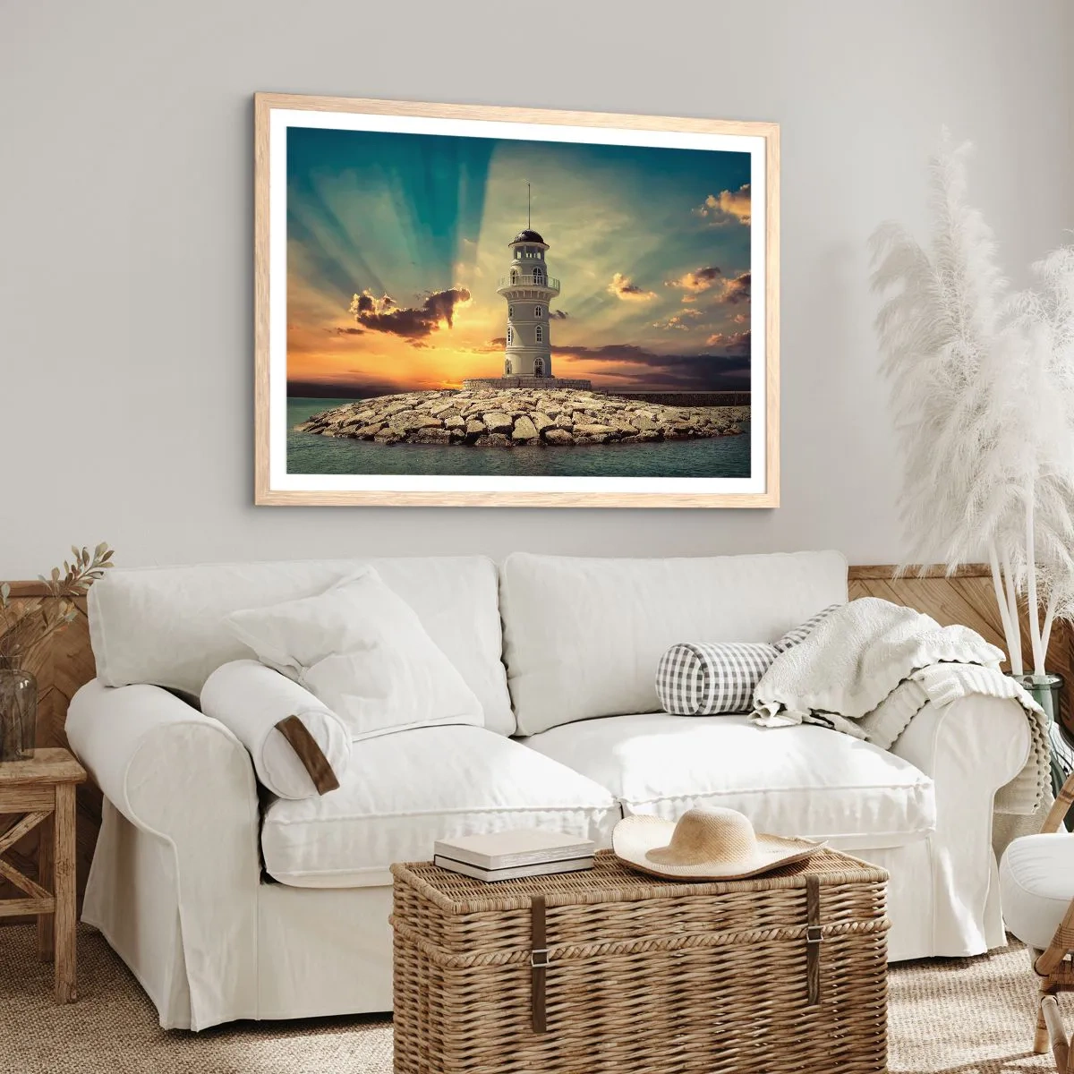 Plakát v rámu světlý dub - Světlo - Dobro - Krása - 70x50 cm