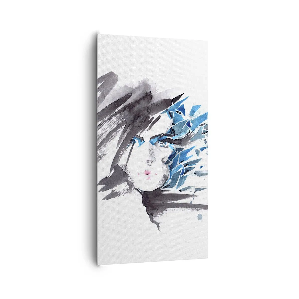 Obraz na plátně - Smyslný portrét v šedé a modré - 65x120 cm