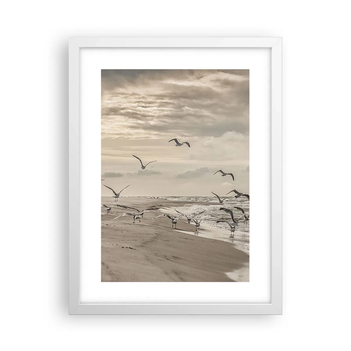 Plakát v bílém rámu - Šumění moře, zpěv ptáků - 30x40 cm