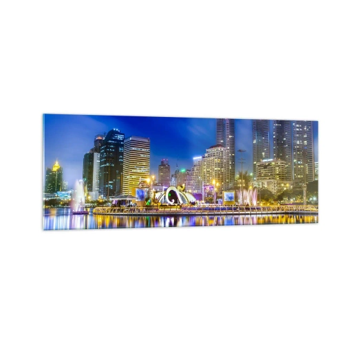 Obraz na skle - Duhová noc metropole - 140x50 cm