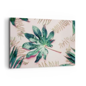 Obraz na plátně - Studie zelené na růžovém pozadí - 100x70 cm