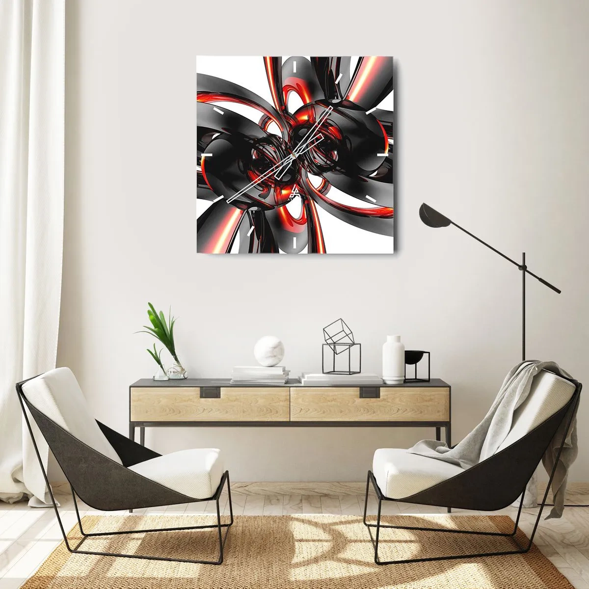 Nástěnné hodiny - Pohyb v grafitové a červené - 30x30 cm