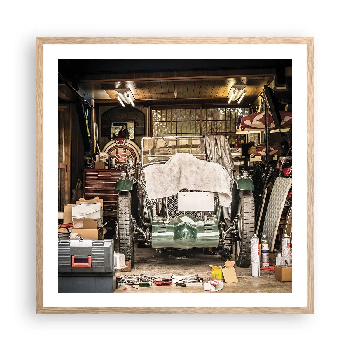 Plakát v rámu světlý dub - Zpět do minulosti - 60x60 cm