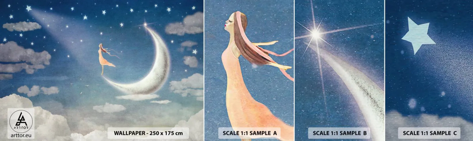 Fototapeta Vzorek Standard Eco - Modrá koketa - Abstrakce, Pro děti, Měsíc - 100x30 cm