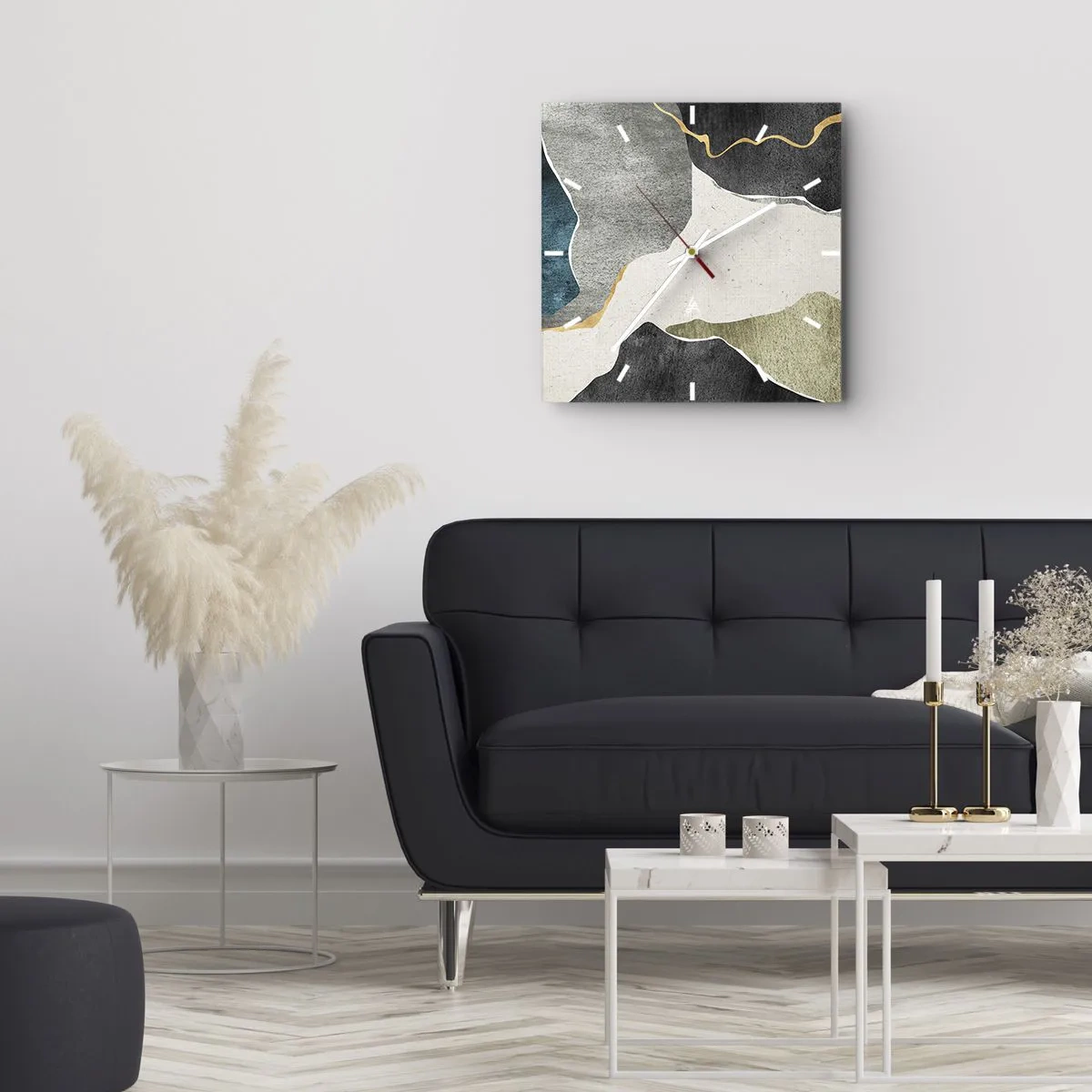 Nástěnné hodiny - Mozaiková kompozice se zlatou nití - 40x40 cm