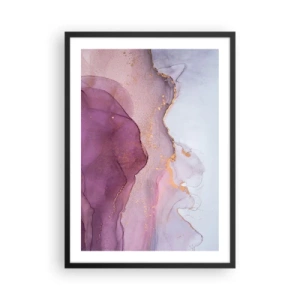 Plakát v černém rámu - Abstraktní vlny v odstínech šeříku a fialové se zlatými akcenty - 50x70cm - Fialové a lilové vlny - Moderní nástěnná dekorace do obývacího pokoje a ložnice ARTTOR