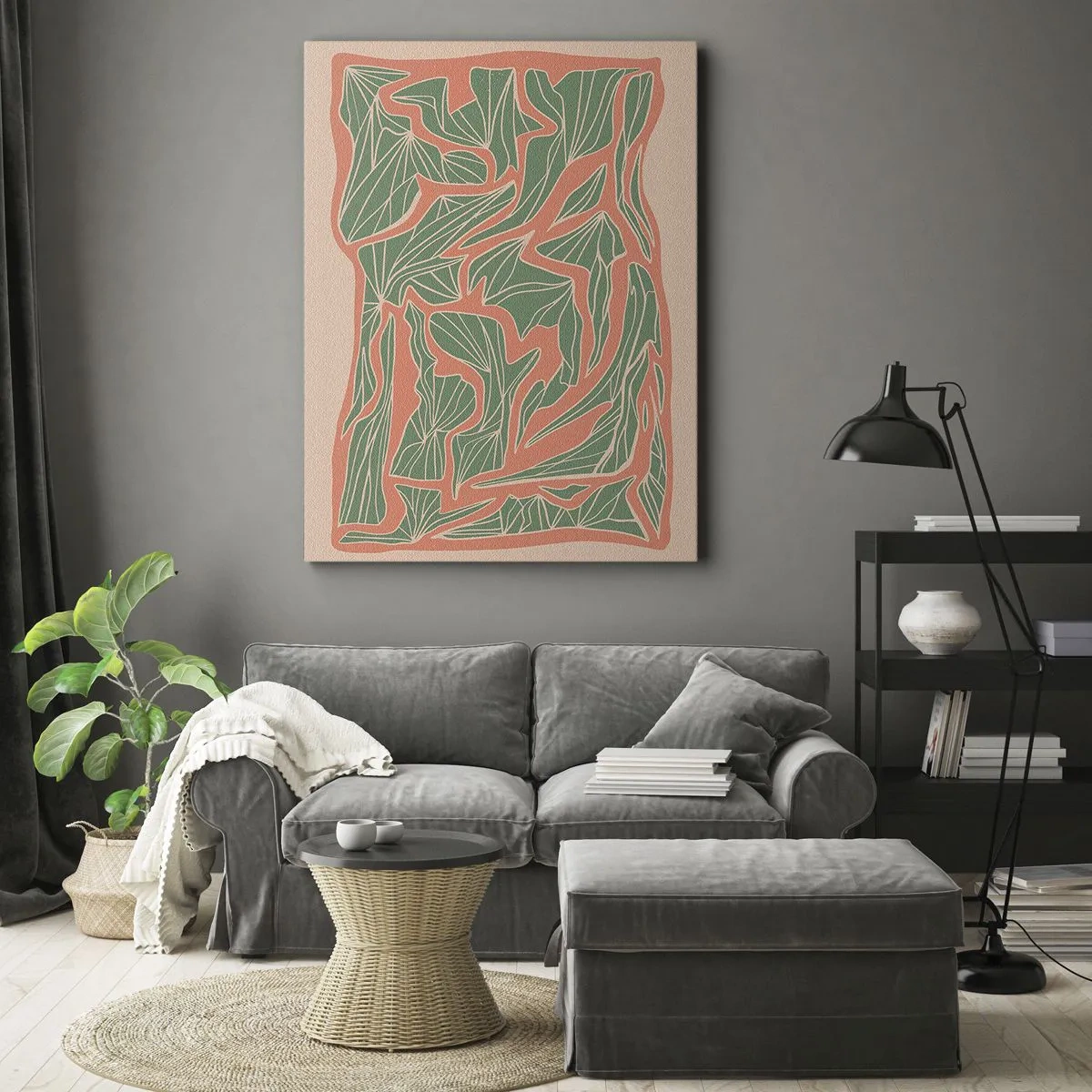 Obraz na plátně - Souboj korálů a zeleně - 50x70 cm
