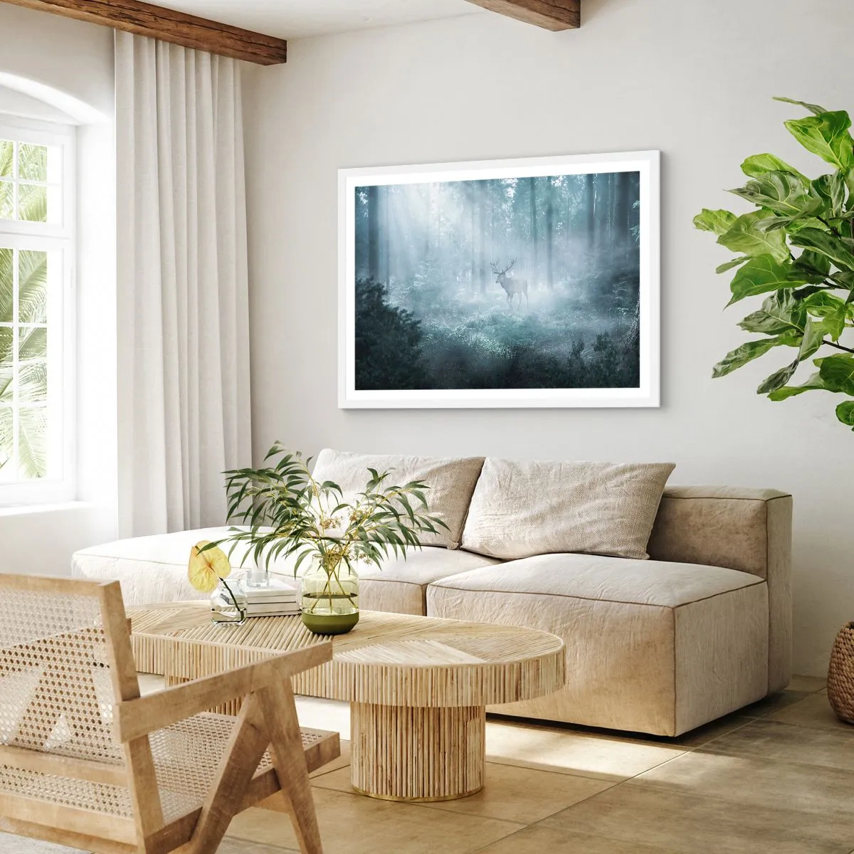 Plakát v bílém rámu - Ranní obchůzka sídliště - 91x61 cm