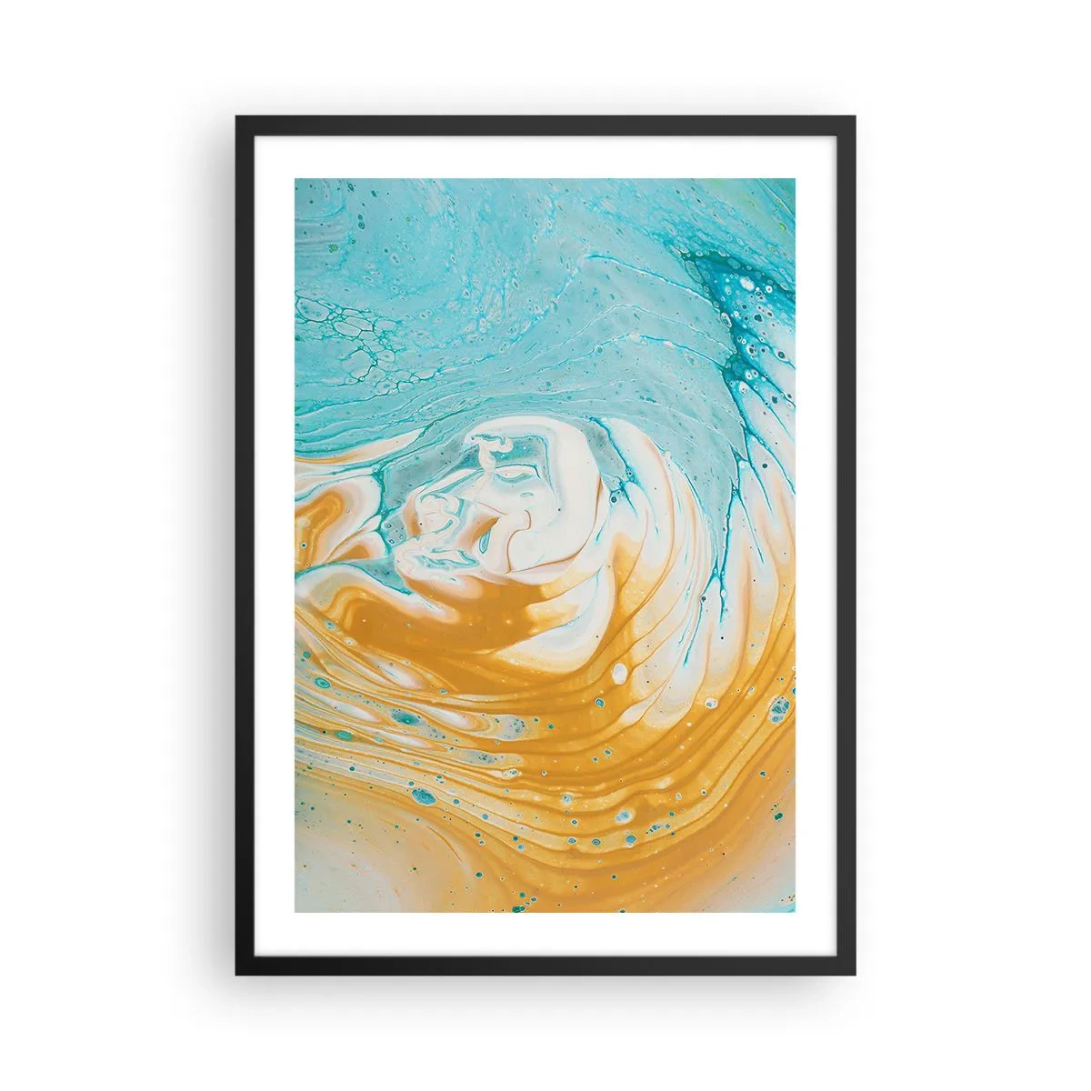 Plakát v černém rámu - Abstraktní vír v odstínech modré a oranžové - 50x70cm - Pastelový vír - Moderní nástěnná dekorace do obývacího pokoje a ložnice ARTTOR