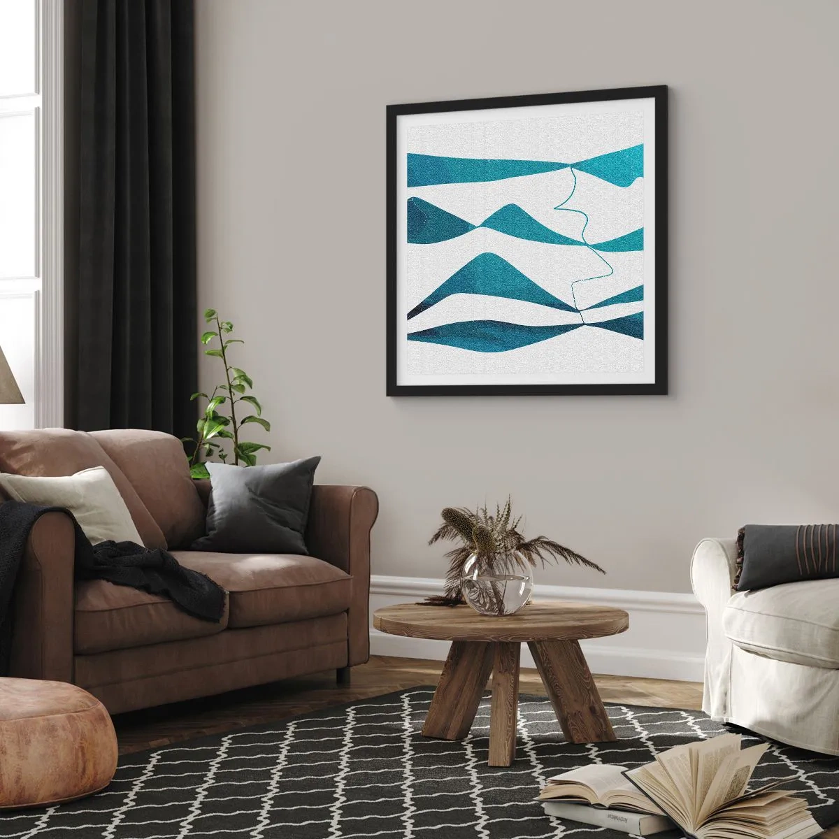 Plakát v černém rámu - Abstrakce: tyrkysový vztah - 50x50 cm