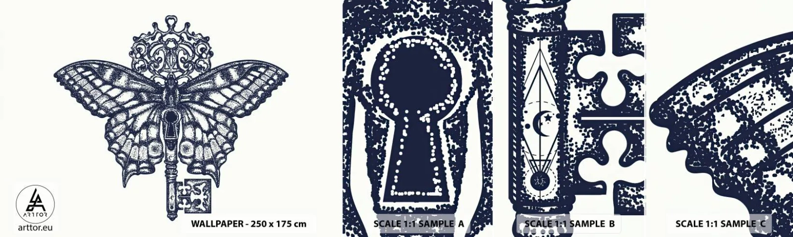 Vzor Fototapety Samolepicí Deluxe Sticker - Všechna tajemství srdce - Abstrakce, Motýl, Klíč - 100x30 cm