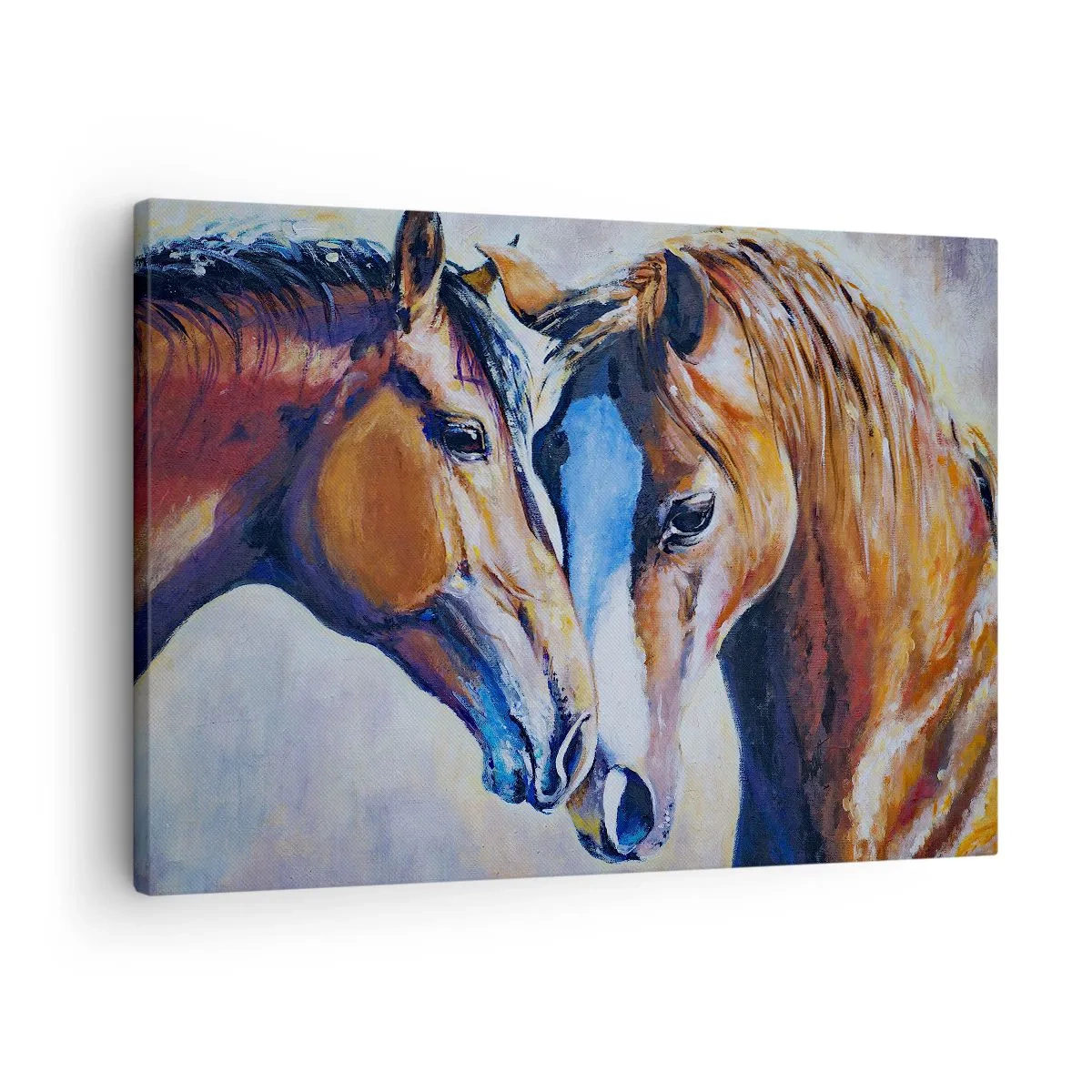 Obraz na plátně - Obrazové znázornění dvou koní v přátelském prostředí. - 70x50cm - Je to přátelství? Je to láska? - Moderní nástěnná dekorace do obývacího pokoje a ložnice ARTTOR