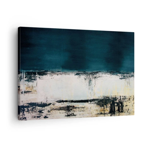 Obraz na plátně - Abstraktní horizontální kompozice v odstínech tmavě modré a bílé - 70x50cm - Horizontální kompozice - Moderní nástěnná dekorace do obývacího pokoje a ložnice ARTTOR