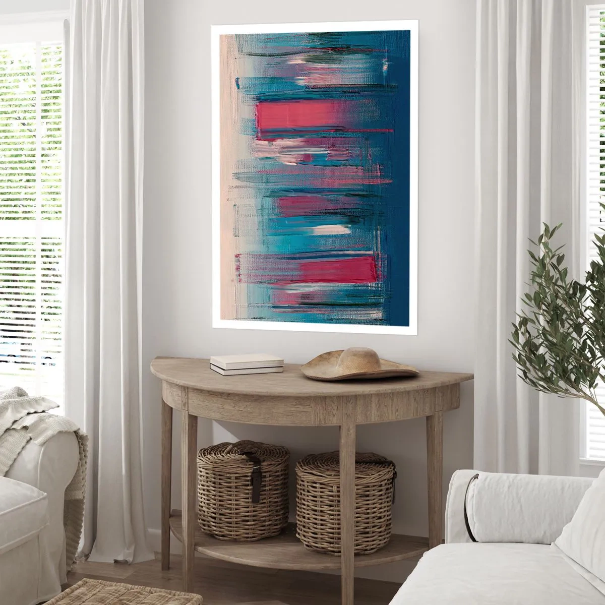 Plakát - Vertikální kompozice v modré a červené - 70x100 cm