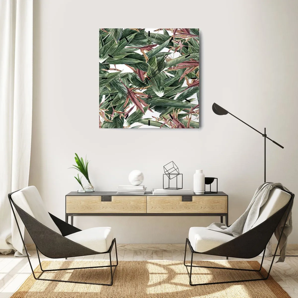 Nástěnné hodiny - Smaragdově-liliové houští - 30x30 cm