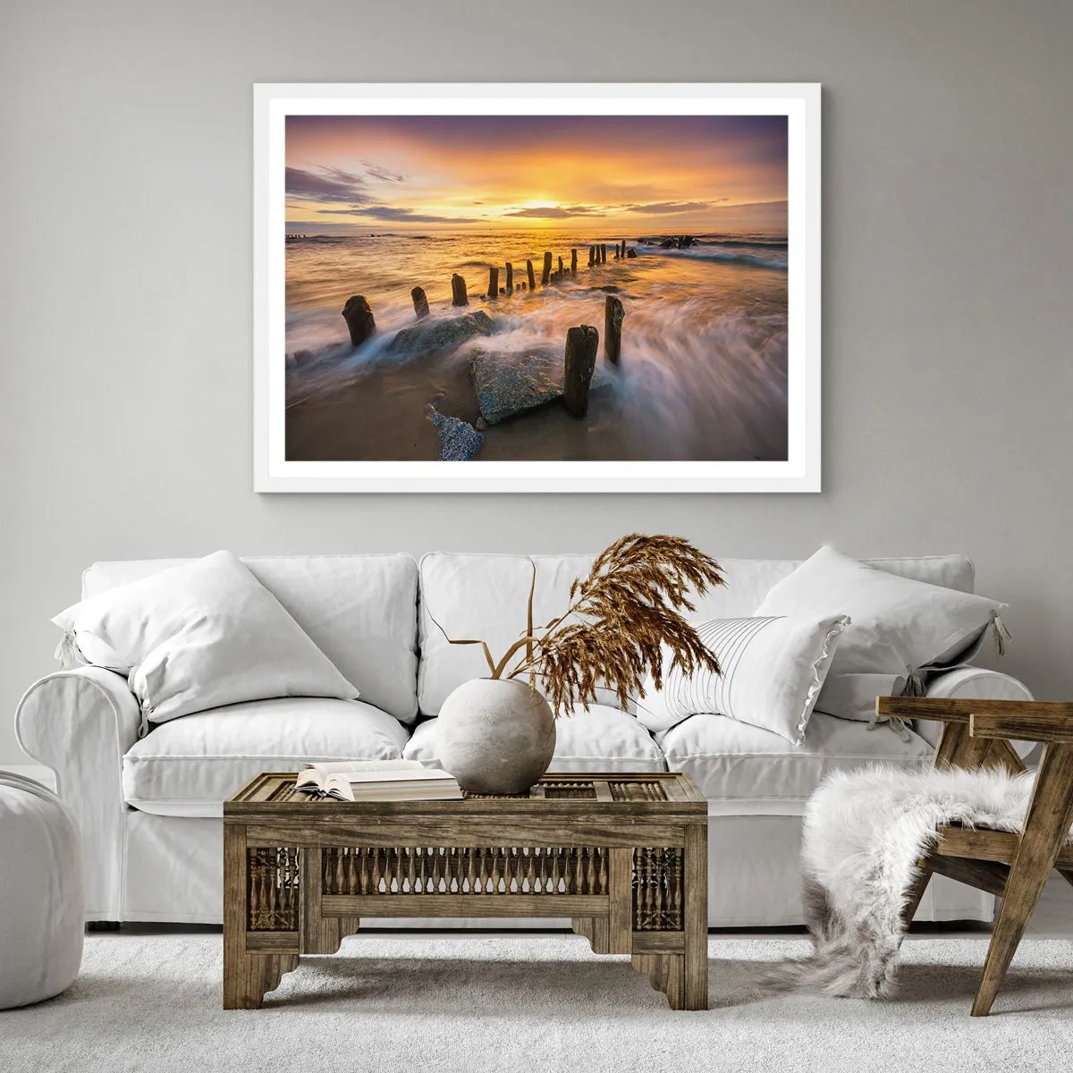 Plakát v bílém rámu - Drsná krása Baltského moře - 60x60 cm