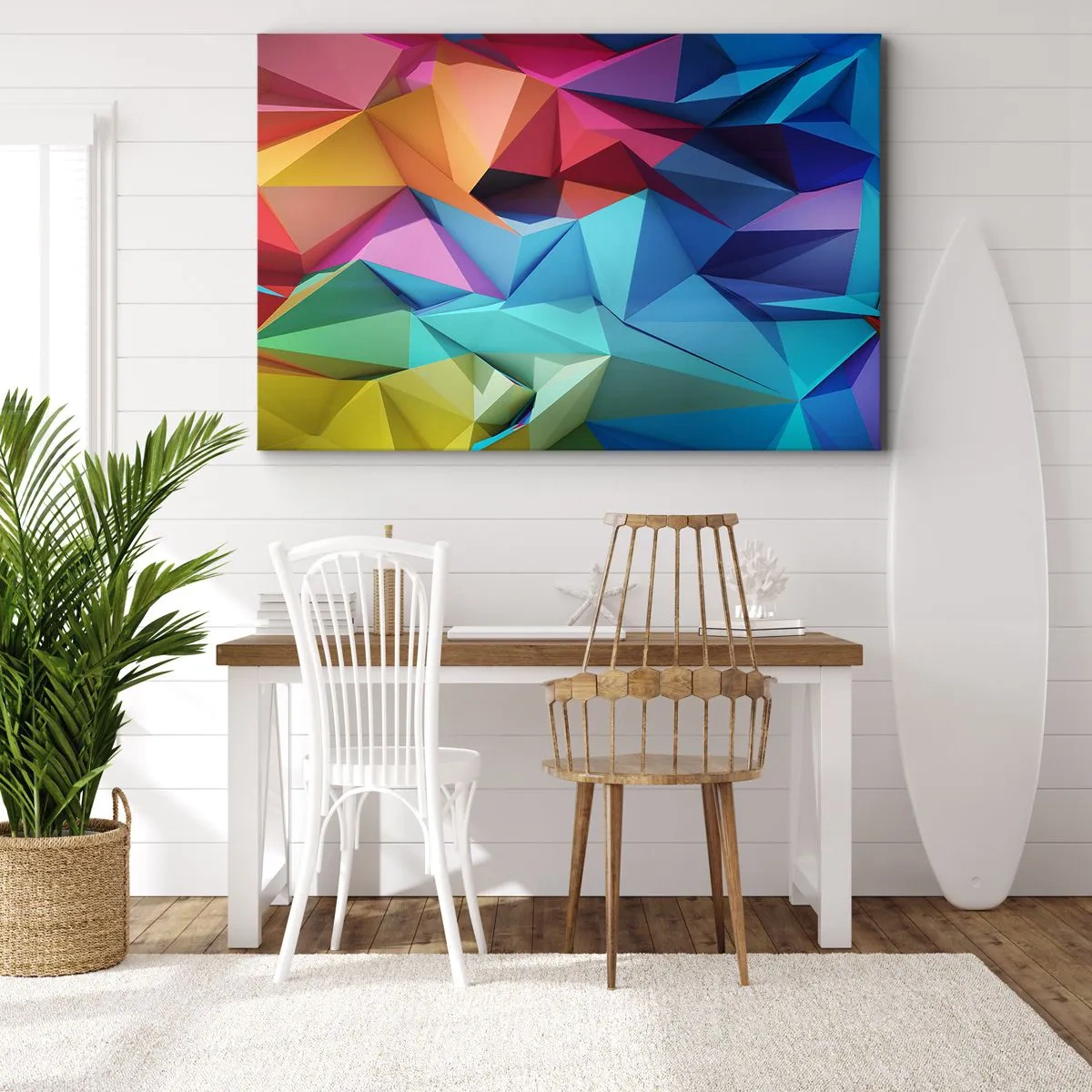 Obraz na plátně - Barevná geometrická abstrakce v živých barvách - 70x50cm - Duhové origami - Moderní nástěnná dekorace do obývacího pokoje a ložnice ARTTOR