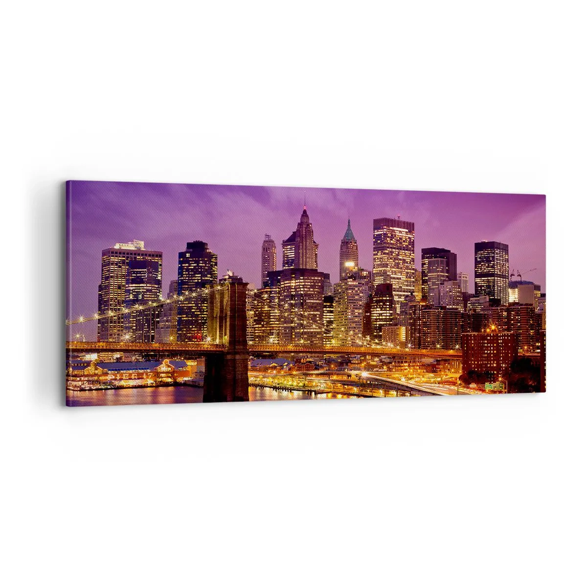 Obraz na plátně - Fialovo-zlatý Manhattan - 100x40 cm