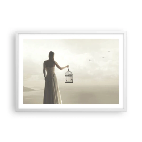 Plakát v bílém rámu - Buď svobodná - 70x50 cm