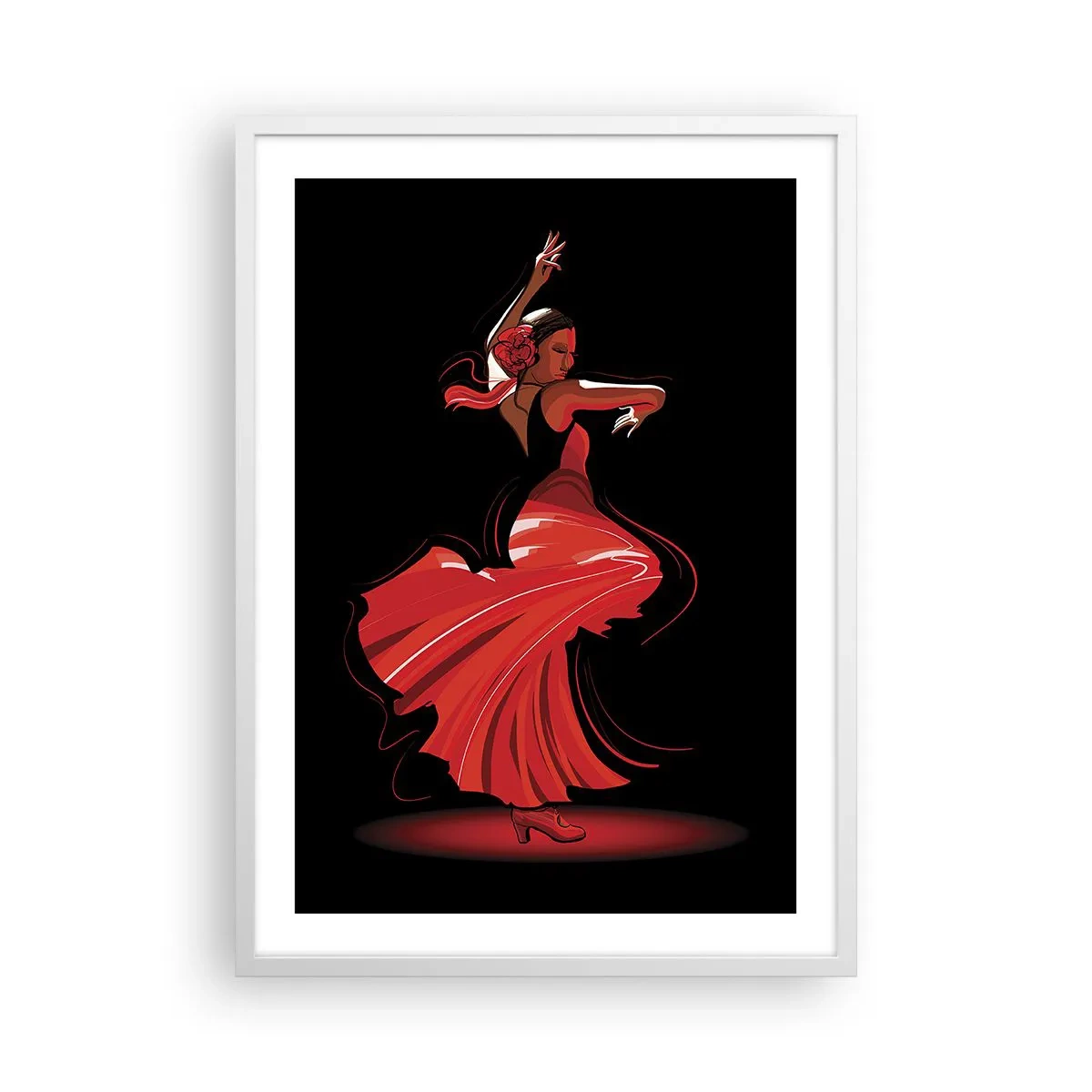 Plakát v bílém rámu - Žhavá duše flamenco - 50x70 cm