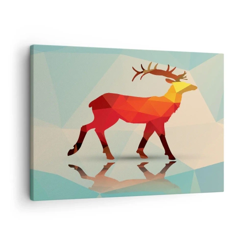 Obraz na plátně - Geometrická silueta jelena v odstínech červené a oranžové - 70x50cm - Geometrický jelen - Moderní nástěnná dekorace do obývacího pokoje a ložnice ARTTOR