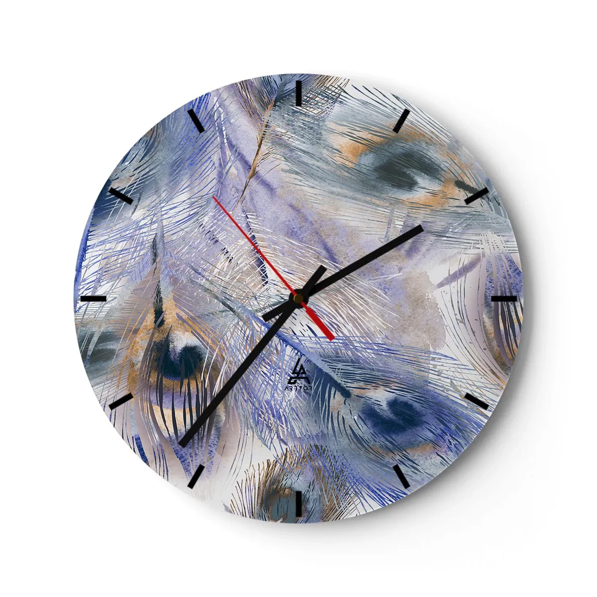 Nástěnné hodiny - Kompozice inspirovaná pavími pery v uměleckém stylu - 30x30cm - Kompozice pavího oka - Moderní nástěnná dekorace do obývacího pokoje, kuchyně a ložnice ARTTOR