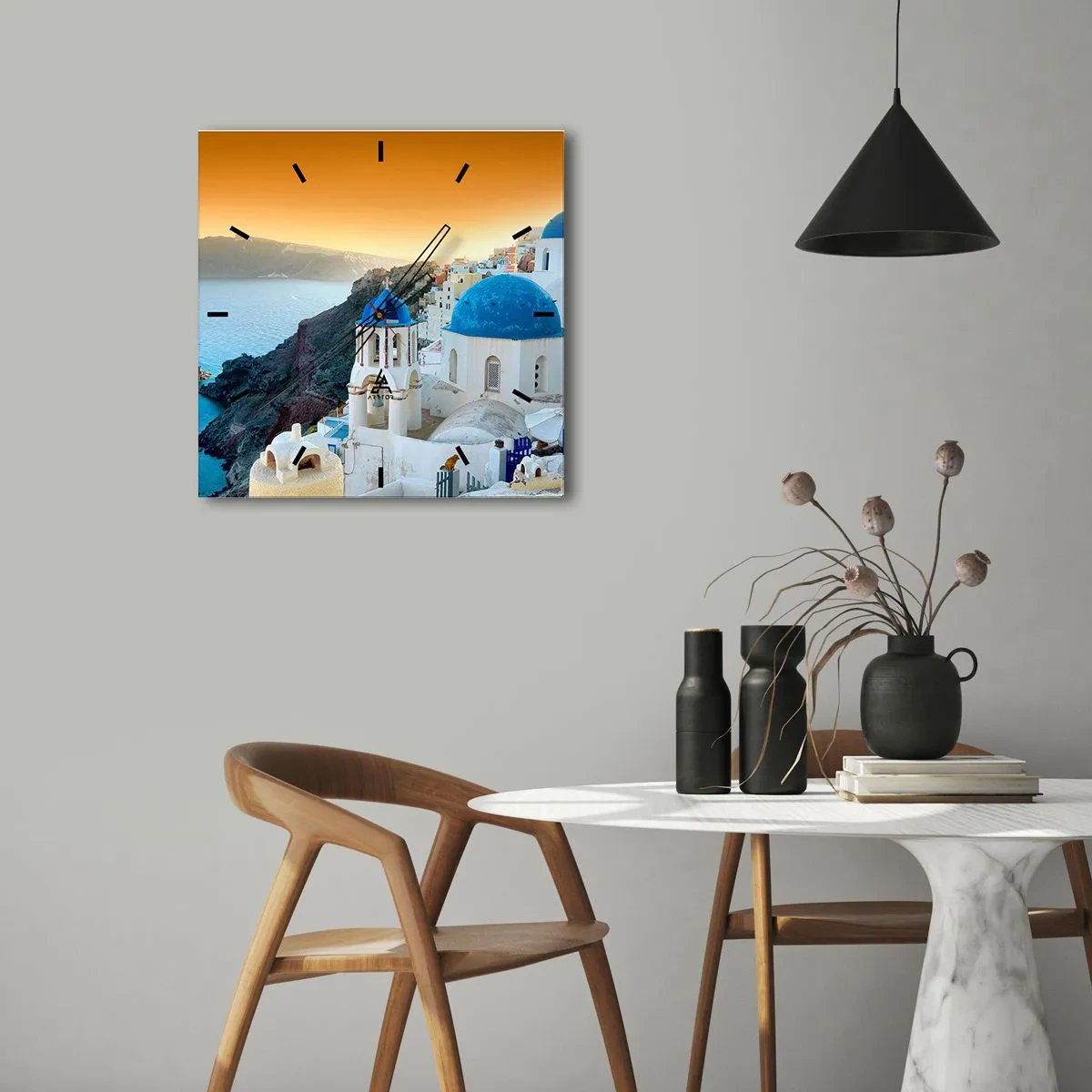 Nástěnné hodiny - Santorini - přitulené ke skalám - 30x30 cm