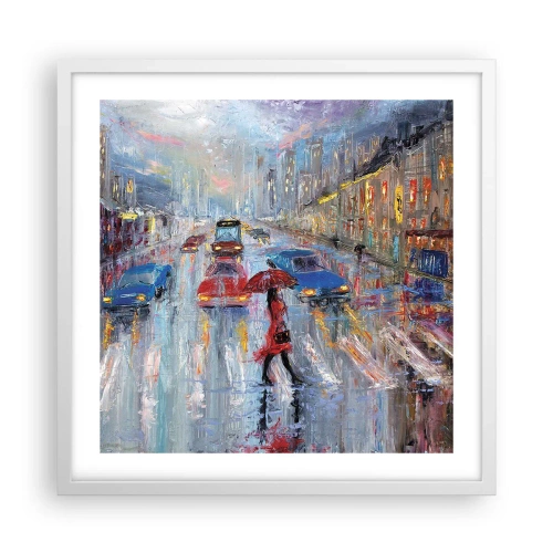 Plakát v bílém rámu - Deštivé odpoledne ve městě - 50x50 cm
