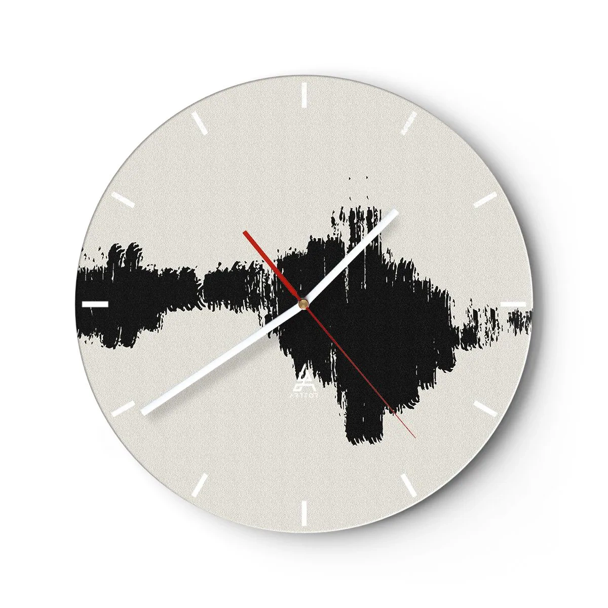 Nástěnné hodiny - Černý tah štětcem na světlém pozadí v abstraktním stylu - 30x30cm - Vibrace představivosti - Moderní nástěnná dekorace do obývacího pokoje, kuchyně a ložnice ARTTOR