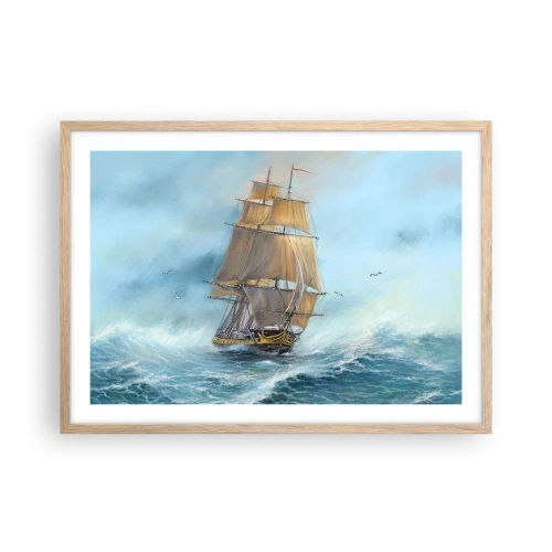 Plakát v rámu světlý dub - Běžící po vlnách - 70x50 cm