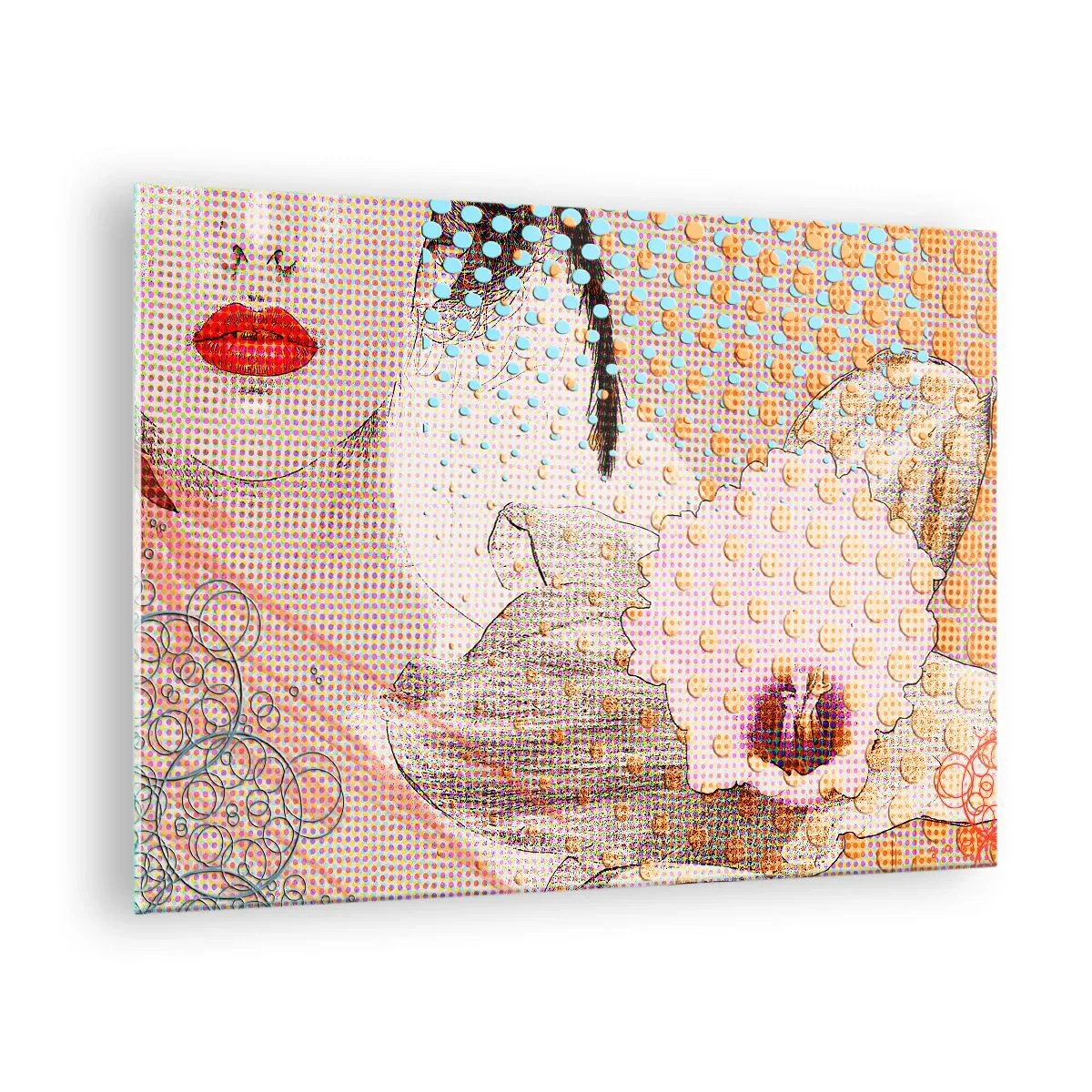 Obraz na skle - Ilustrace portrétu ženy s květinou v pozadí ve stylu pop art - 70x50cm - Komiksový heroin - Moderní nástěnná dekorace do obývacího pokoje a ložnice ARTTOR