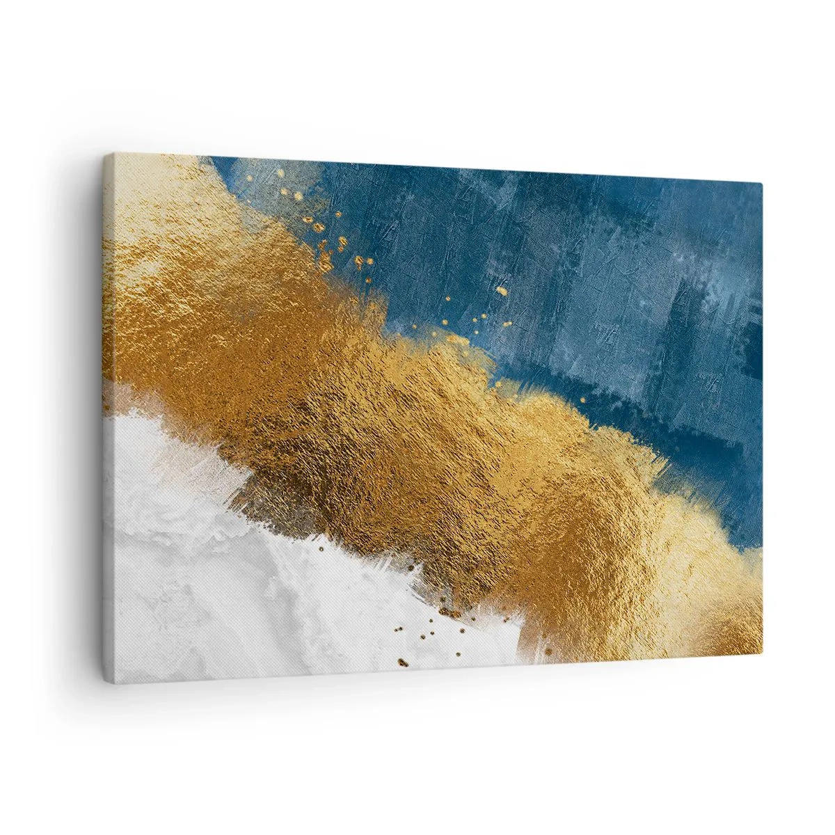 Obraz na plátně - Abstraktní kompozice v odstínech zlaté, modré a bílé. - 70x50cm - Barvy léta - Moderní nástěnná dekorace do obývacího pokoje a ložnice ARTTOR