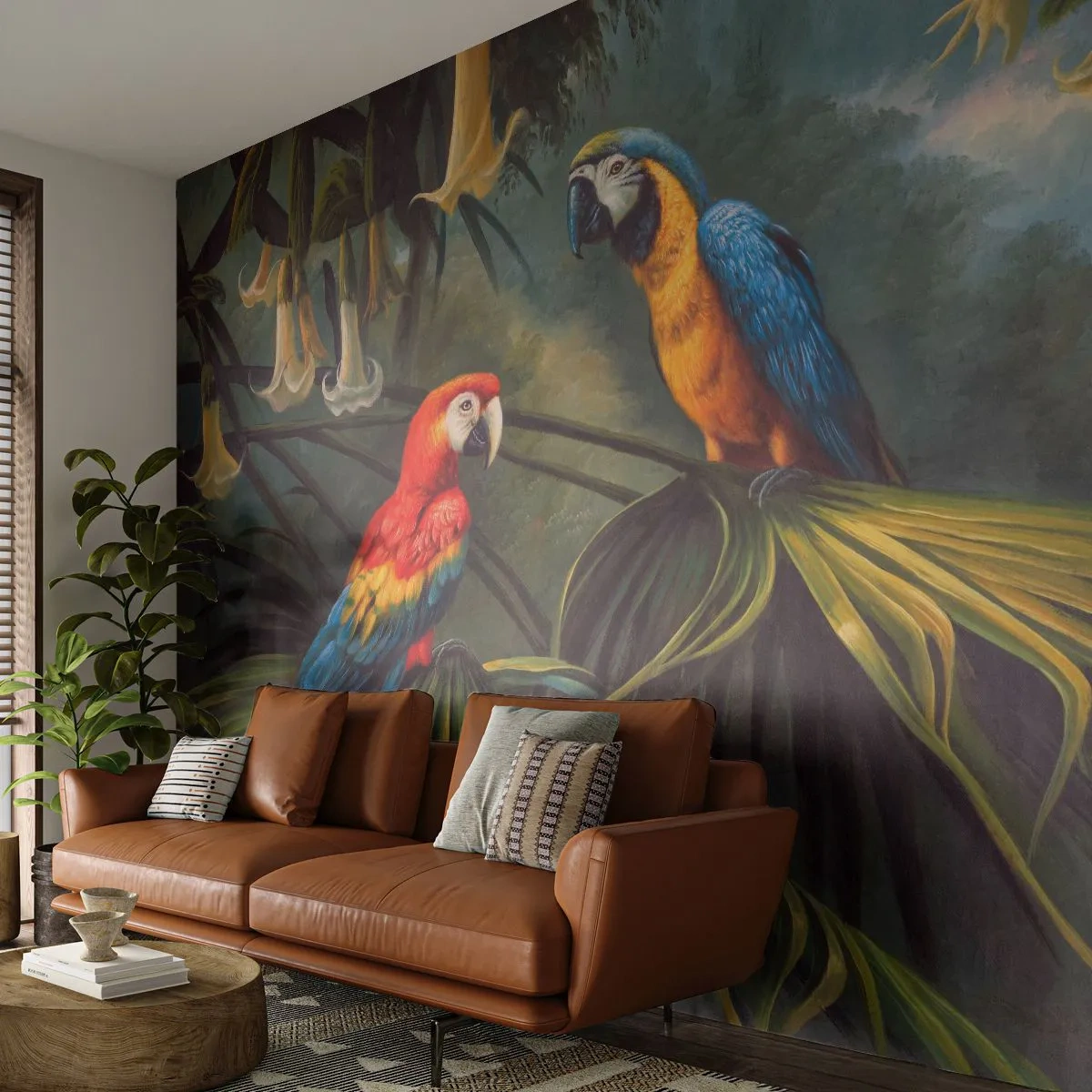Fototapeta Samolepicí Deluxe Sticker - Romantismus v tropech - Papoušek Ara, Zvířata, Tropický les - 400x280 cm