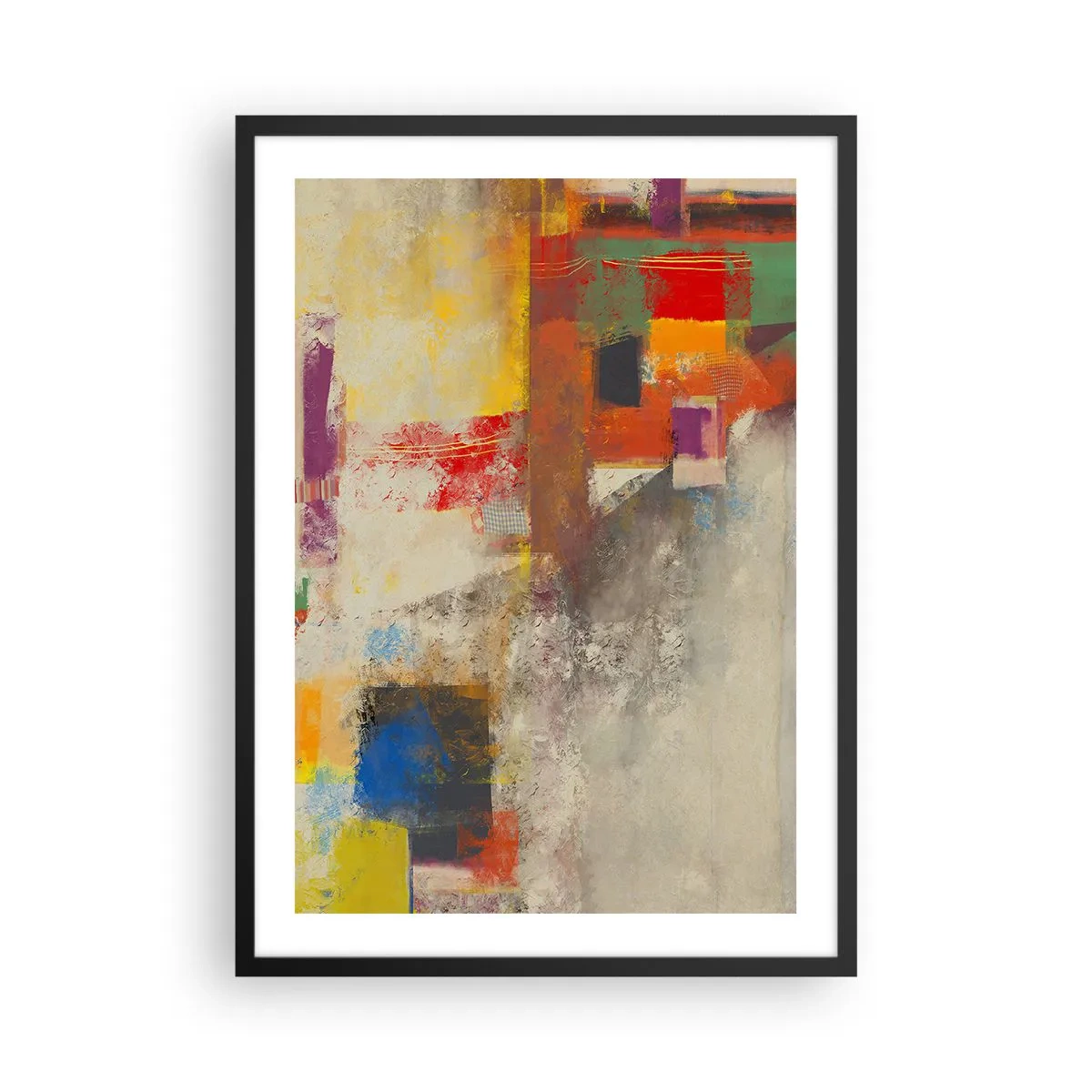 Plakát v černém rámu - Abstraktní kompozice v živých barvách - 50x70cm - Geometrie barev - Moderní nástěnná dekorace do obývacího pokoje a ložnice ARTTOR