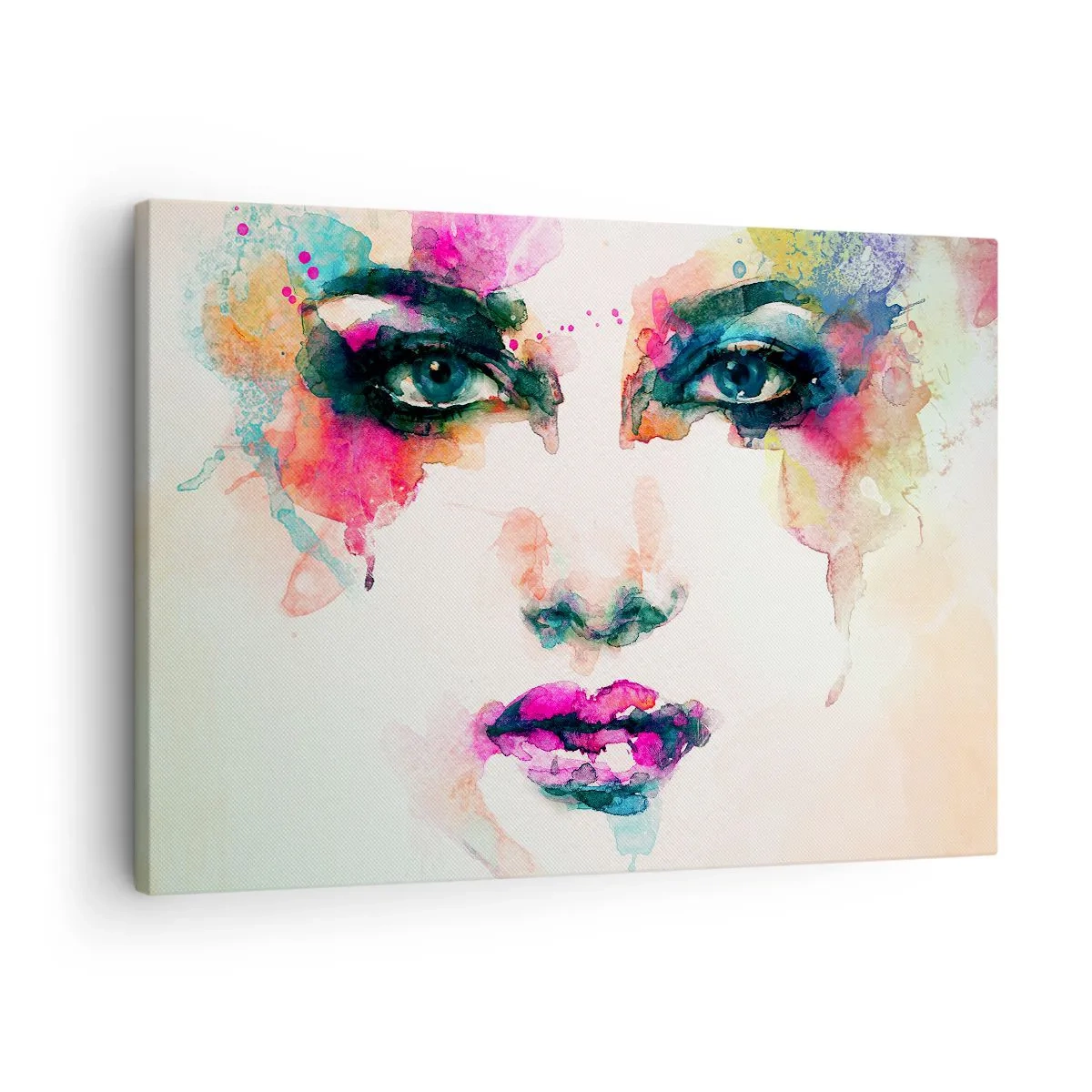 Obraz na plátně - Abstraktní portrét ženy v intenzivních barvách - 70x50cm - Portrét malovaný duhou - Moderní nástěnná dekorace do obývacího pokoje a ložnice ARTTOR