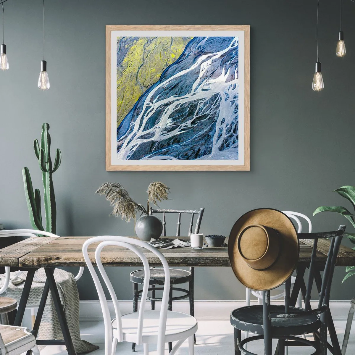 Plakát v rámu světlý dub - Jeskynní malby přírody - 60x60 cm