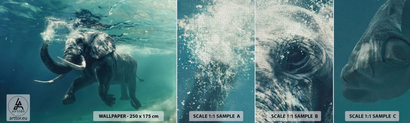 Vzor Fototapety Premium Canvas - Všichni rádi plavou - Abstrakce, Slon, Kus - 100x30 cm