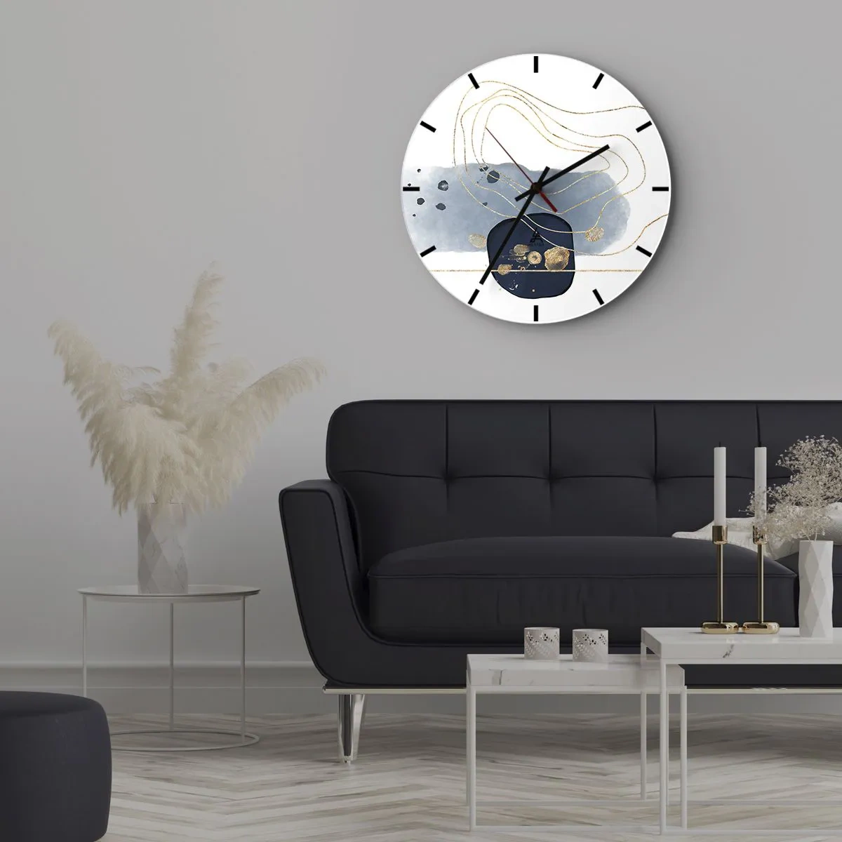 Nástěnné hodiny - Abstraktní kompozice v odstínech modré a zlaté - 30x30cm - Modro-zlatá fantazie - Moderní nástěnná dekorace do obývacího pokoje, kuchyně a ložnice ARTTOR