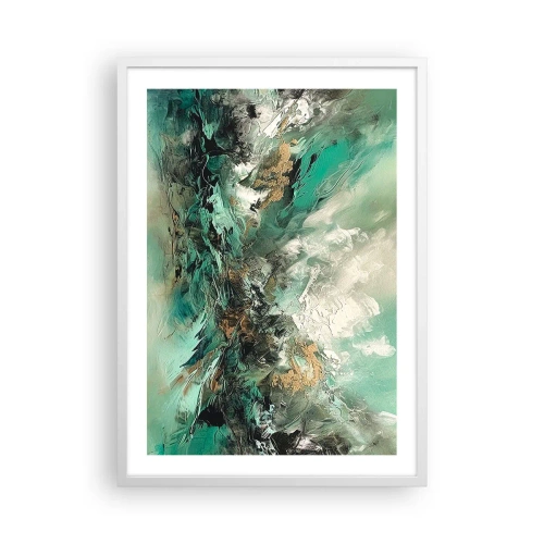 Plakát v bílém rámu - Smaragdově černé vlnobití - 50x70 cm