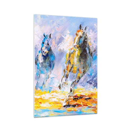Obraz na skle - Cválající skrze září - 70x100 cm