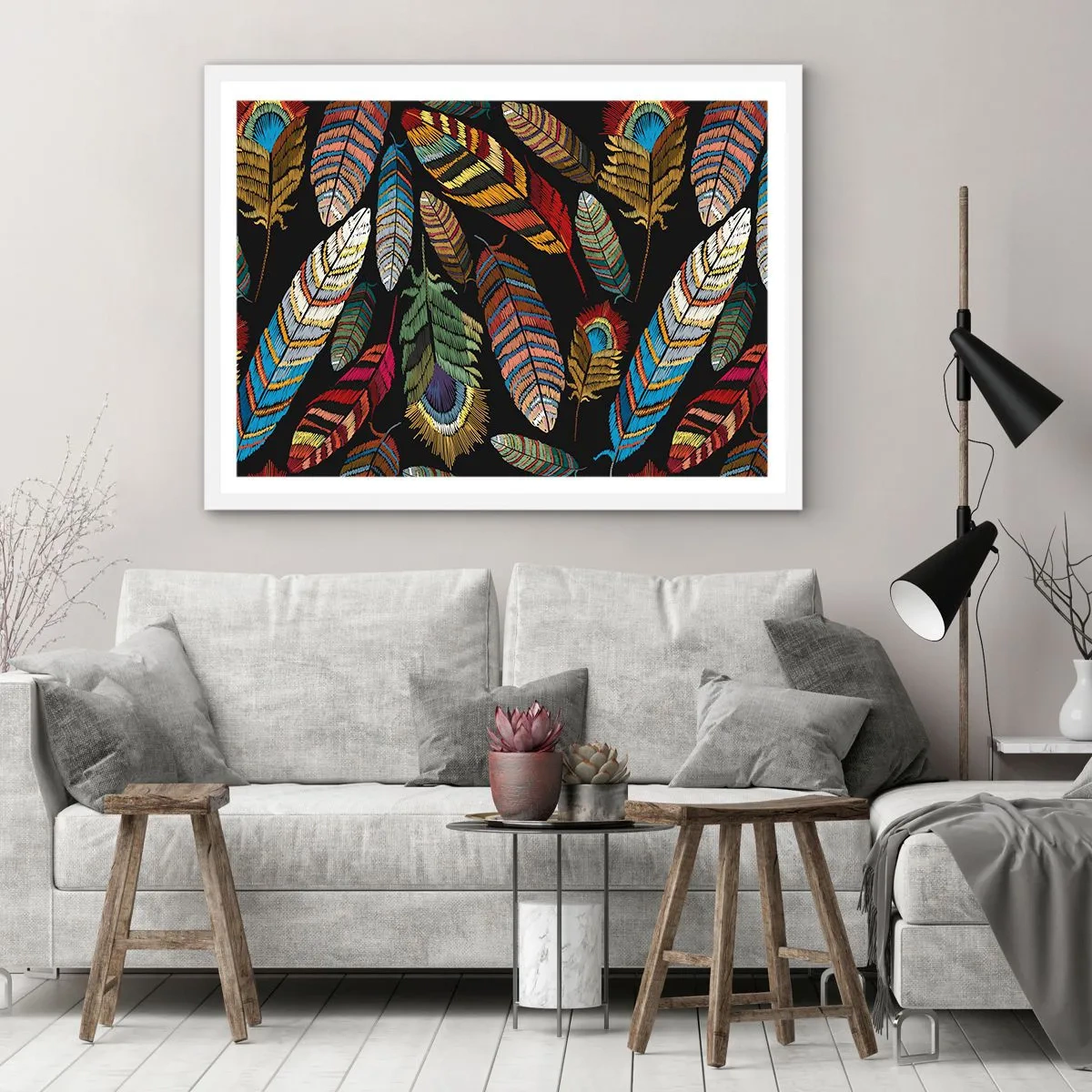 Plakát v bílém rámu - Ptačí karneval - 70x50 cm